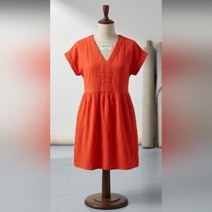 Universal Thread Orange Gauze V‑Neck Short Sleeve Dress